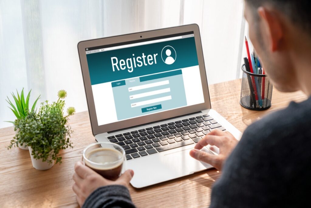 Online registration form being filled out on a laptop